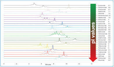 MS compatible charge variant analysis of 28 commercial monoclonal antibodies by CEX