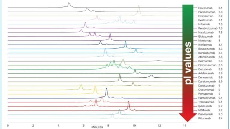 MS compatible charge variant analysis of 28 commercial monoclonal antibodies by CEX